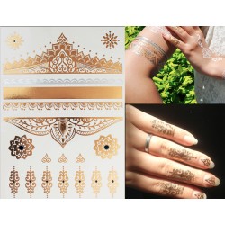 Tatouages bijoux éphémères doré et argent arabesques et fleurs