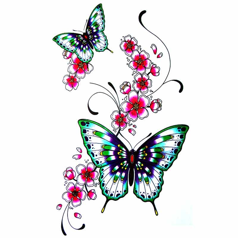 tatouage ephemere fleur de cerisier japonais papillon