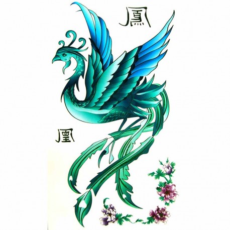 tatouage temporaire de phoenix bleu turquoise