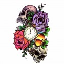 Tatouage temporaire crâne, rose et montre