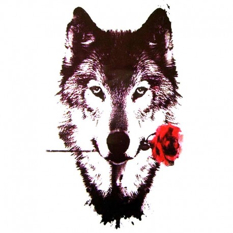 Tatouage temporaire loup et rose rouge tempo tattoo