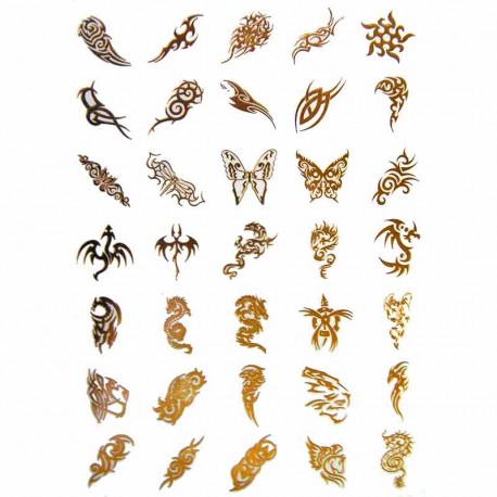 tatouages-ephemere-dore-papillon-tribal-et-dragon